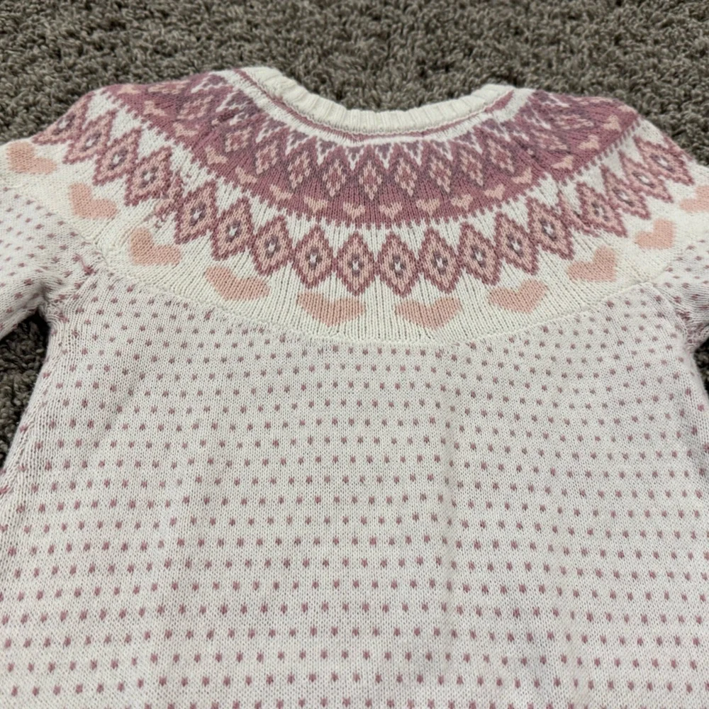 Cynthia Rowley Pink and White fair isle Sweater Dress with scarf, size med 7-8
